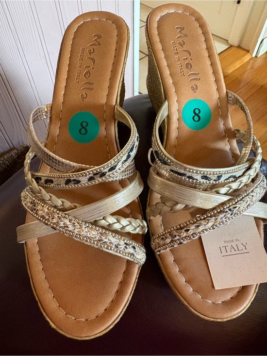 MARELLA Shoes - MARELLA Gold Strappy Braided Wedge Mules